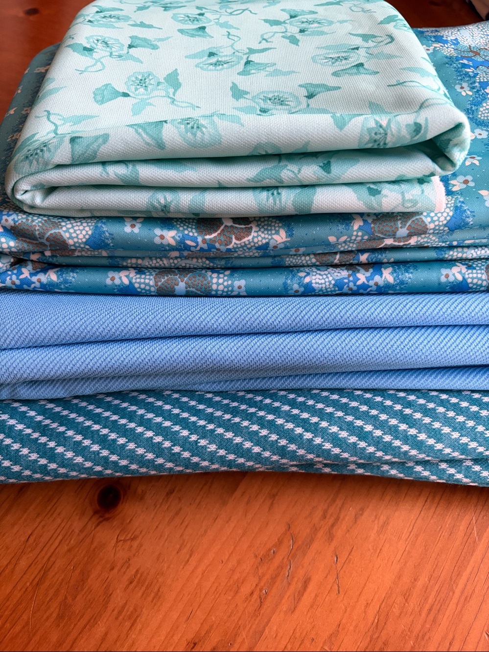 Fabric Set, 4 Types, Blue Polyester Knit Fabric